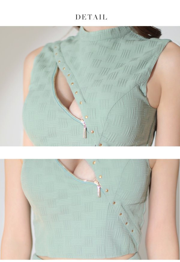 画像32: XSサイズあり【Glossy/グロッシー】セットアップ/ マルチファスナー/ ハイネック/ ノースリーブ/ フロントジップ/ タイト/ ミニドレス/ キャバドレス[OF08]