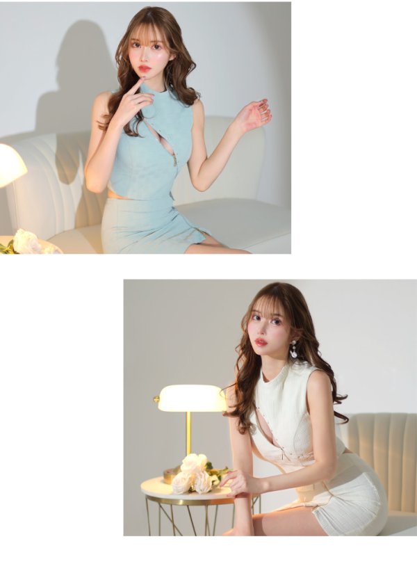 画像12: XSサイズあり【Glossy/グロッシー】セットアップ/ マルチファスナー/ ハイネック/ ノースリーブ/ フロントジップ/ タイト/ ミニドレス/ キャバドレス[OF08]