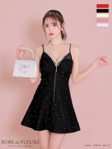 XSサイズあり【ROBE de FLEURS/ローブドフルール】ショルダービジュー/ 刺繍レース/ フロントジッパー/ フレア/ ミニドレス/ キャバドレス[OF2]