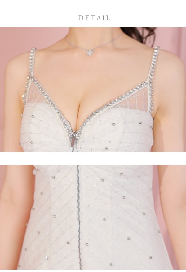 画像13: XSサイズあり【ROBE de FLEURS/ローブドフルール】ショルダービジュー/ 刺繍レース/ フロントジッパー/ フレア/ ミニドレス/ キャバドレス[OF08]