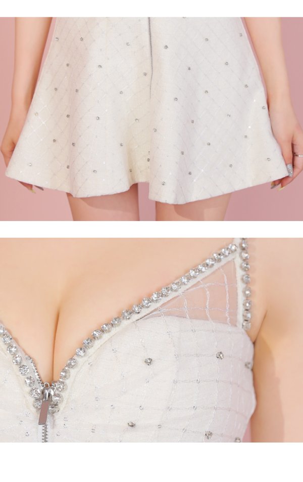 画像47: XSサイズあり【ROBE de FLEURS/ローブドフルール】ショルダービジュー/ 刺繍レース/ フロントジッパー/ フレア/ ミニドレス/ キャバドレス[OF08]