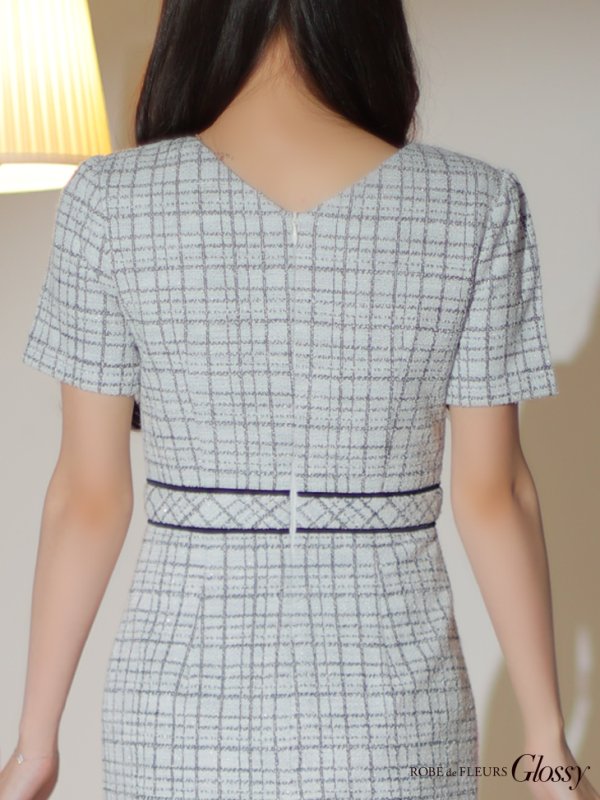 画像22: XS-Lサイズあり【Glossy/グロッシー】袖付き/ ツイードニット/ フロントジッパー/ タイト/ ミニドレス/ キャバドレス[OF08]