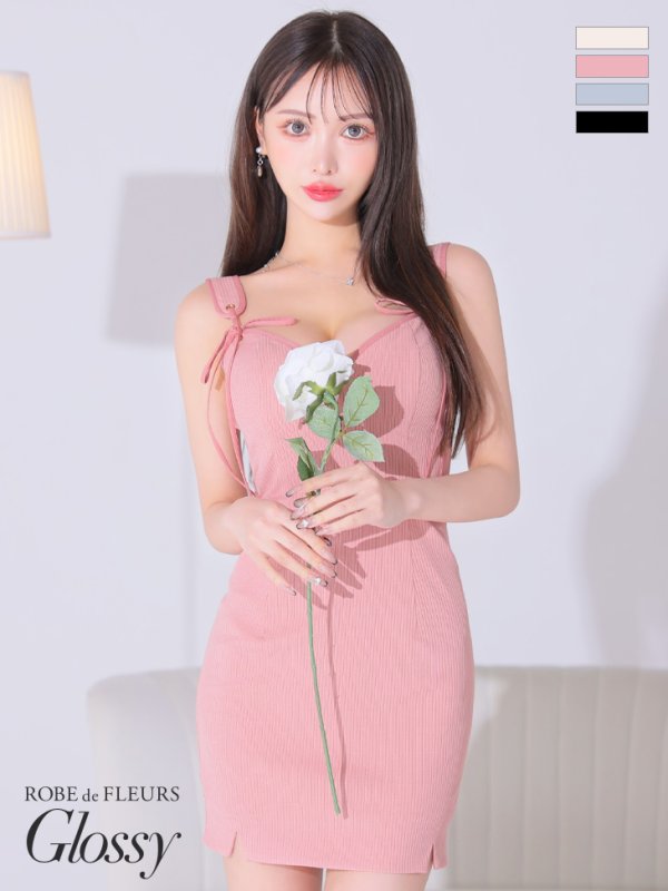 画像2: XSサイズあり【ROBE de FLEURS Glossy/ローブ・ド・フルール グロッシー】ダブルポイントリボン/ シンプル/ ノースリーブ/ ストレッチ/ リブニット/ タイト/ ミニドレス/ キャバドレス[OF2]