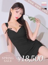 【決算SALE開催中！! 】XSサイズあり【Glossy/グロッシー】ダブルポイントリボン/ シンプル/ ノースリーブ/ ストレッチ/ リブニット/ タイト/ ミニドレス/ キャバドレス[OF08]