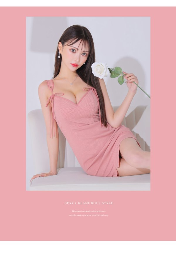 画像4: XSサイズあり【Glossy/グロッシー】ダブルポイントリボン/ シンプル/ ノースリーブ/ ストレッチ/ リブニット/ タイト/ ミニドレス/ キャバドレス[OF08]
