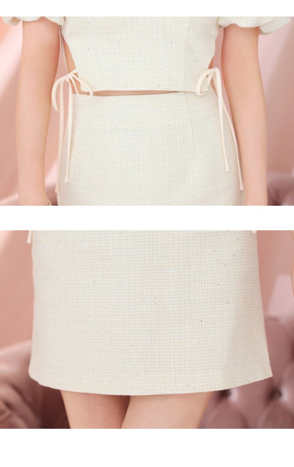 画像14: XSサイズあり【ROBE de FLEURS/ローブドフルール】 セットアップ/ オフショル/ ビジュー/ ウエストリボン/ パフスリーブ/ ツイード/ タイト/ ミニドレス/ キャバドレス[OF08]