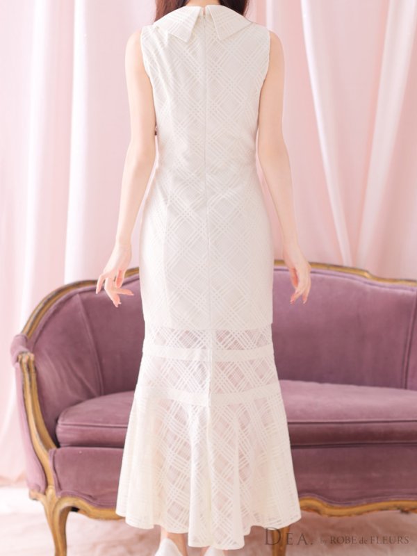 画像8: Lサイズあり【DEA./ディア】襟付き/ ウエストカット/ ノースリーブ/ チェック/ マーメイド/ ミモレ丈/ ミディアムドレス/ キャバドレス[OF08]