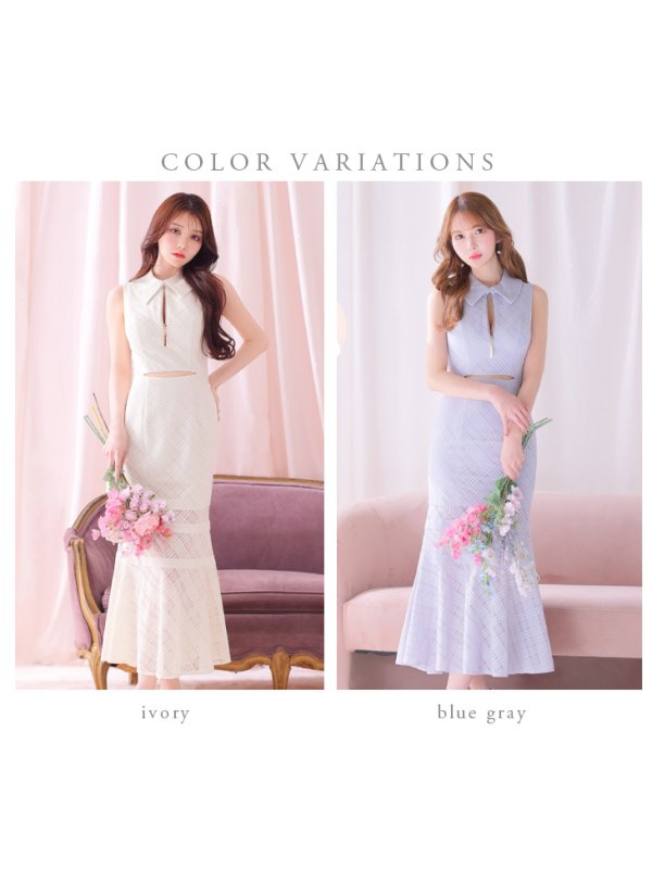 画像15: Lサイズあり【DEA./ディア】襟付き/ ウエストカット/ ノースリーブ/ チェック/ マーメイド/ ミモレ丈/ ミディアムドレス/ キャバドレス[OF08]