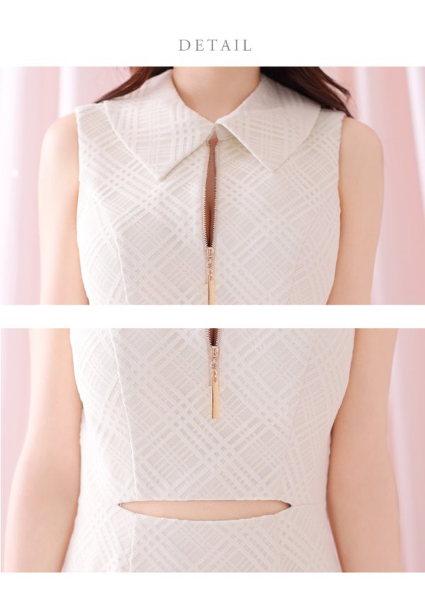 画像13: Lサイズあり【DEA./ディア】襟付き/ ウエストカット/ ノースリーブ/ チェック/ マーメイド/ ミモレ丈/ ミディアムドレス/ キャバドレス[OF08]