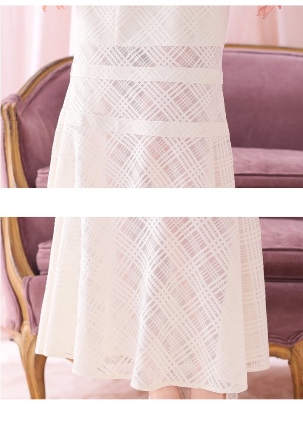 画像14: Lサイズあり【DEA./ディア】襟付き/ ウエストカット/ ノースリーブ/ チェック/ マーメイド/ ミモレ丈/ ミディアムドレス/ キャバドレス[OF08]