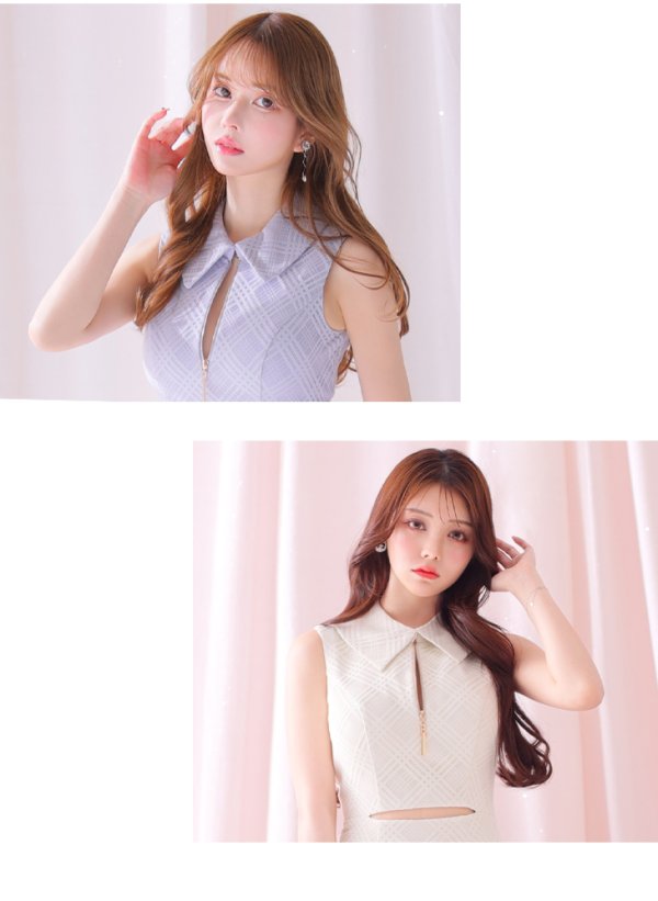 画像10: Lサイズあり【DEA./ディア】襟付き/ ウエストカット/ ノースリーブ/ チェック/ マーメイド/ ミモレ丈/ ミディアムドレス/ キャバドレス[OF08]