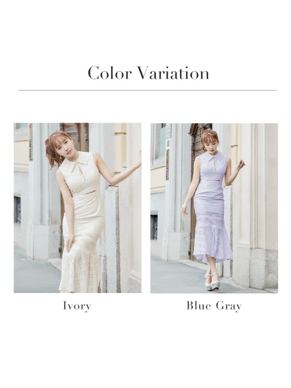 画像29: Lサイズあり【DEA./ディア】襟付き/ ウエストカット/ ノースリーブ/ チェック/ マーメイド/ ミモレ丈/ ミディアムドレス/ キャバドレス[OF08]