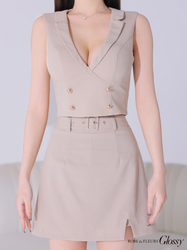 画像39: XSサイズあり【Glossy/グロッシー】襟付き/ マニッシュダブルボタン/ トラベル/ タイト/ セットアップ/ ミニドレス/ キャバドレス[OF08]