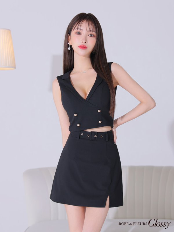 画像23: XSサイズあり【Glossy/グロッシー】襟付き/ マニッシュダブルボタン/ トラベル/ タイト/ セットアップ/ ミニドレス/ キャバドレス[OF08]