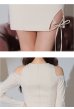 画像13: 【ROBE de FLEURS Glossy/ローブ・ド・フルール グロッシー】 裾リボン/ バストカット/ オフショル/ ニット/ フロントジップ/ ロングスリーブ/ 袖あり/ ワンカラー/ ストレッチ/ タイト/ ミニドレス/ キャバドレス[OF2]