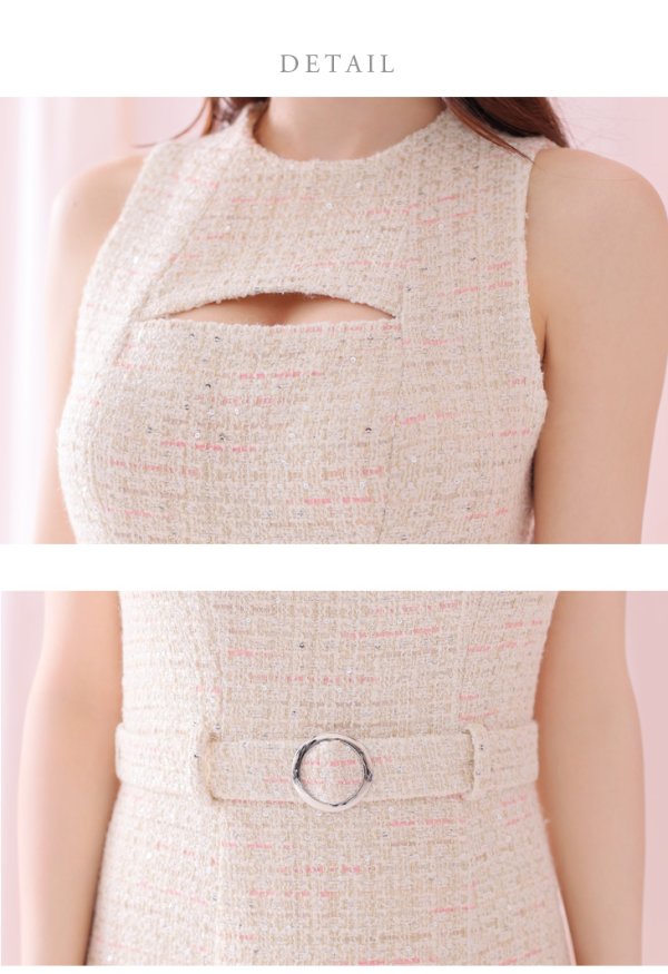 画像13: Lサイズあり【DEA./ディア】ノースリーブ/ バストカット/ ツイード/ フレア/ ミモレ丈/ ミディアムドレス/ キャバドレス[OF08]