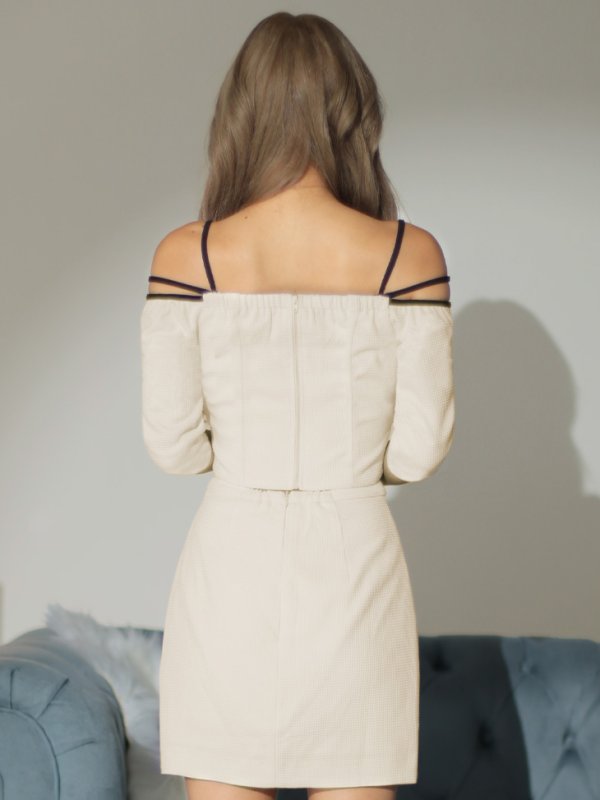 画像21: XSサイズあり【Glossy/グロッシー】フロントジップ/ 袖付き/ オフショル/ タイト/ セットアップ/ ワッフル/ ミニドレス/ キャバドレス[OF08]