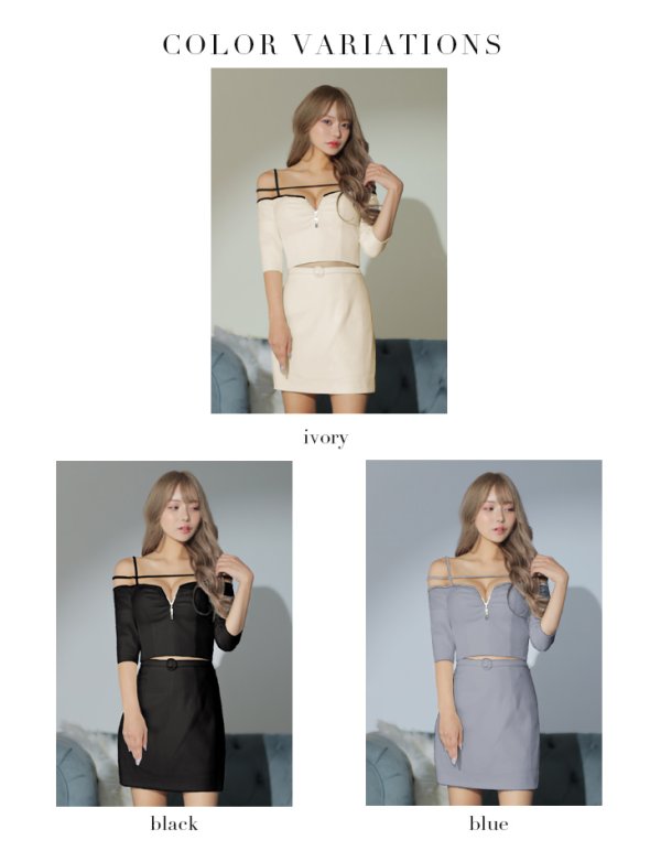 画像15: XSサイズあり【Glossy/グロッシー】フロントジップ/ 袖付き/ オフショル/ タイト/ セットアップ/ ワッフル/ ミニドレス/ キャバドレス[OF08]
