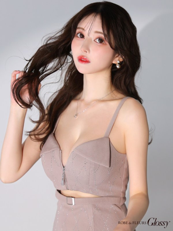 画像12: XSサイズあり【Glossy/グロッシー】ウエストカット/ ストーンリブニット/ ベルト/ キャミソール/ タイト/ ミニドレス/ キャバドレス[OF08]