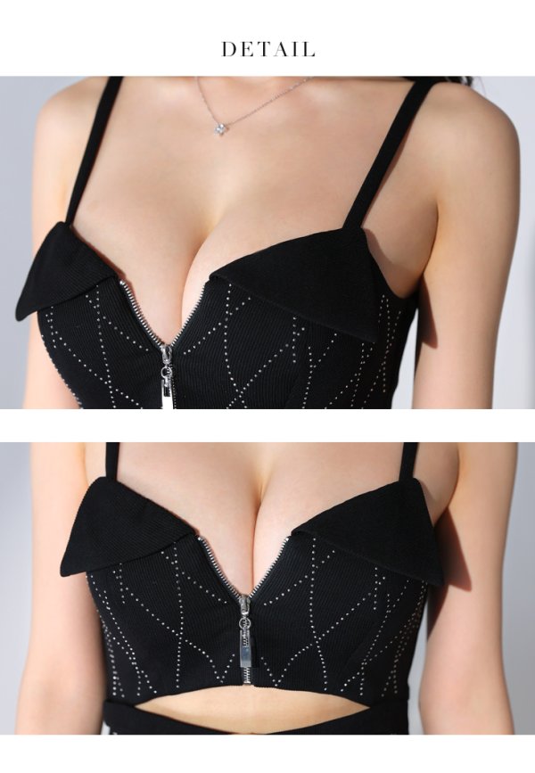 画像28: XSサイズあり【Glossy/グロッシー】ウエストカット/ ストーンリブニット/ ベルト/ キャミソール/ タイト/ ミニドレス/ キャバドレス[OF08]