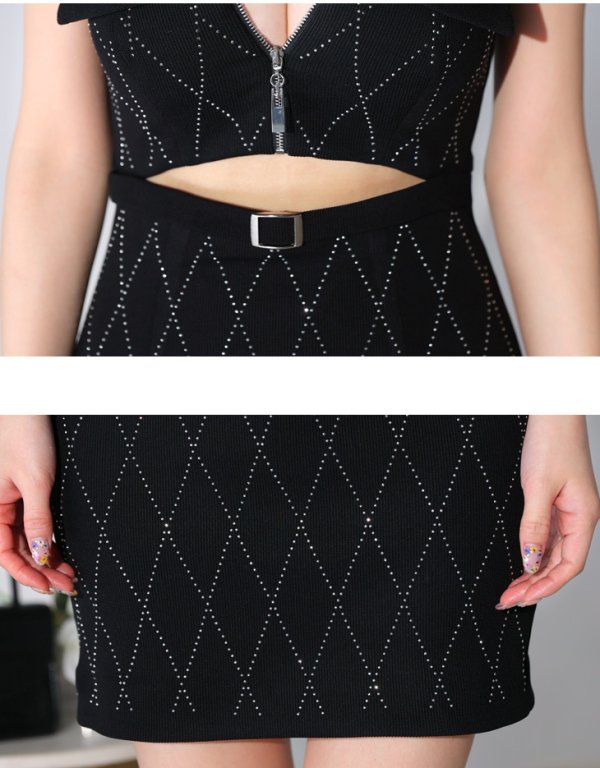 画像29: XSサイズあり【Glossy/グロッシー】ウエストカット/ ストーンリブニット/ ベルト/ キャミソール/ タイト/ ミニドレス/ キャバドレス[OF08]