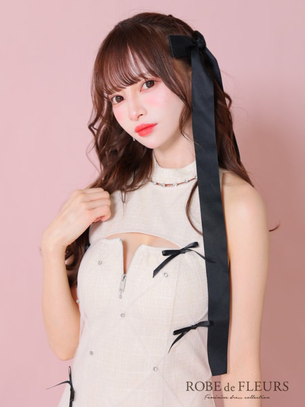 画像12: XSサイズあり【ROBE de FLEURS/ローブドフルール】バレエコアランダム/ スイート/ ミニリボン/ フレア/ ミニドレス/ キャバドレス[OF08]