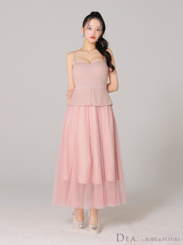 画像5: Lサイズあり【DEA./ディア】ペプラム/ ロングチュール/ キャミ/ フレア/ ミモレ丈/ ミディアムドレス/ キャバドレス[OF08]