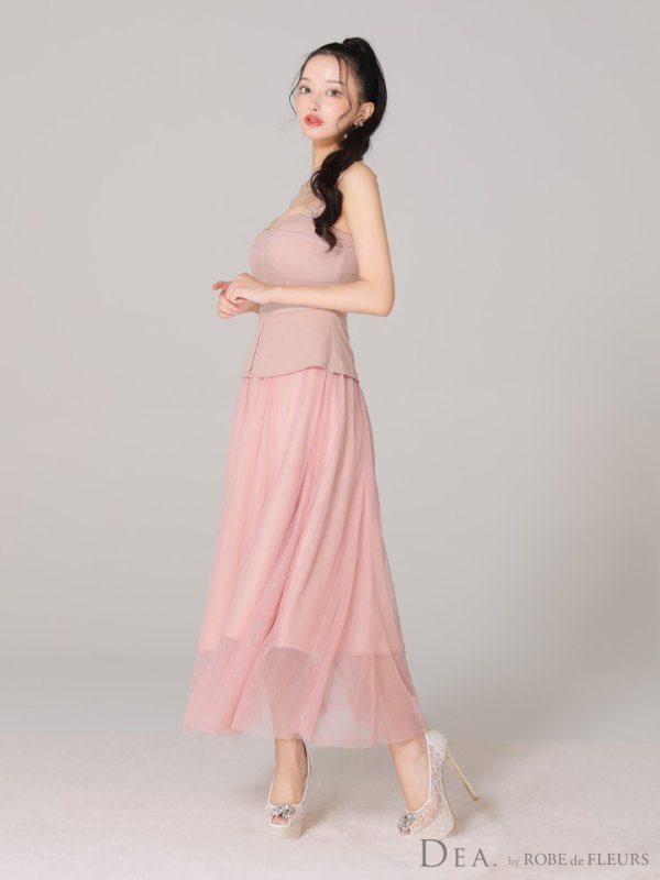 画像6: Lサイズあり【DEA./ディア】ペプラム/ ロングチュール/ キャミ/ フレア/ ミモレ丈/ ミディアムドレス/ キャバドレス[OF08]