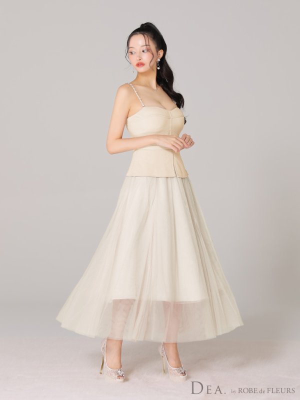 画像7: Lサイズあり【DEA./ディア】ペプラム/ ロングチュール/ キャミ/ フレア/ ミモレ丈/ ミディアムドレス/ キャバドレス[OF08]