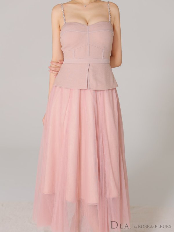 画像11: Lサイズあり【DEA./ディア】ペプラム/ ロングチュール/ キャミ/ フレア/ ミモレ丈/ ミディアムドレス/ キャバドレス[OF08]