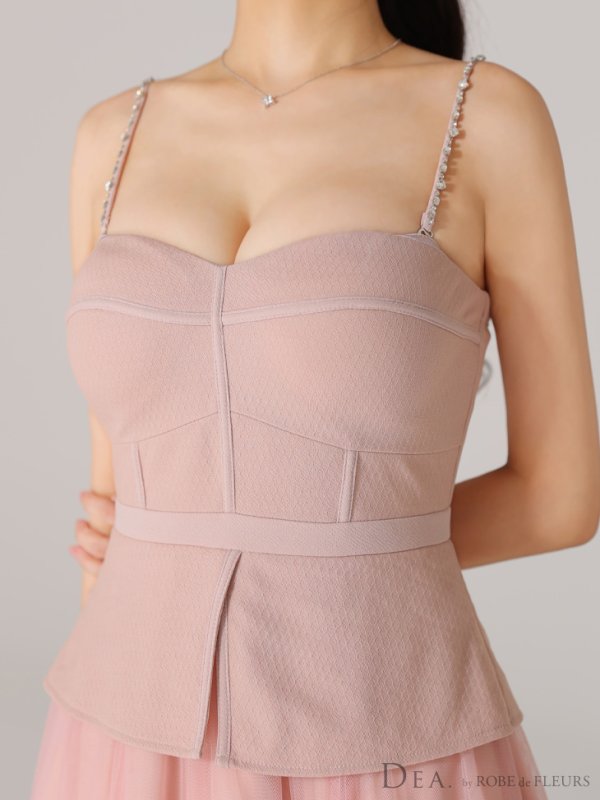 画像12: Lサイズあり【DEA./ディア】ペプラム/ ロングチュール/ キャミ/ フレア/ ミモレ丈/ ミディアムドレス/ キャバドレス[OF08]