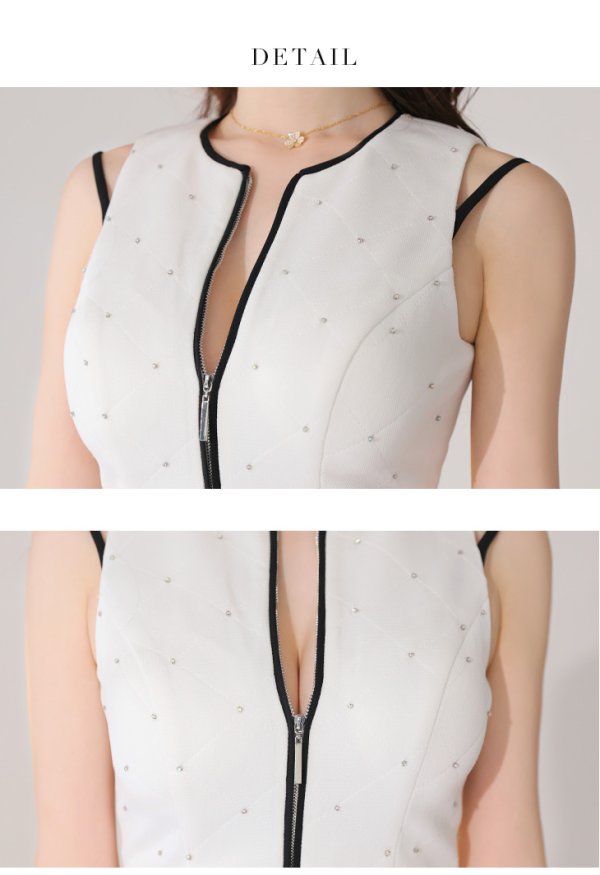 画像24: XSサイズあり【Glossy/グロッシー】ノースリーブ/ シンプル/ パイピング/ ビジュー/ セットアップ/ ミニドレス/ キャバドレス[OF08]