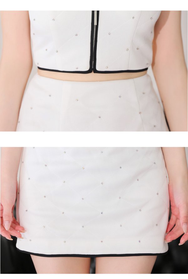 画像25: XSサイズあり【Glossy/グロッシー】ノースリーブ/ シンプル/ パイピング/ ビジュー/ セットアップ/ ミニドレス/ キャバドレス[OF08]