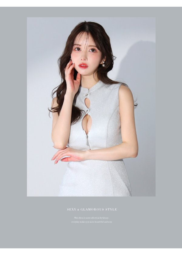 画像16: XSサイズあり【Glossy/グロッシー】フロントジップ/ バストボタン/ リブニット/ タイト/ ミニドレス/ キャバドレス[OF08]