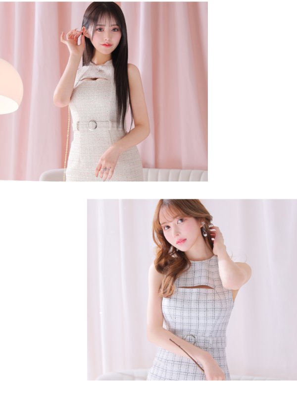 画像20: Lサイズあり【DEA./ディア】バストカット/ シンプル/ ツイード/ ベルト/ タイト/ 膝丈/ ミディアムドレス/ キャバドレス[OF08]