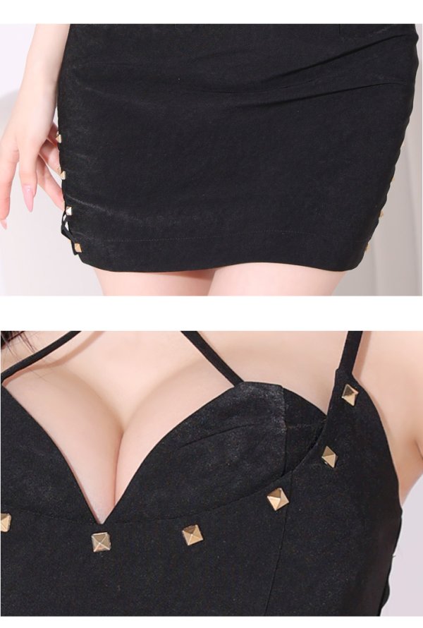 画像11: XSサイズあり【Glossy/グロッシー】スエード/ フロントクロス/ スタッズ/ タイト/ セットアップ/ ミニドレス/ キャバドレス[OF08]