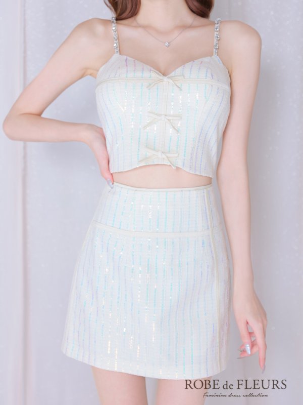 画像29: XSサイズあり【ROBE de FLEURS/ローブドフルール】トリプルミニリボン/ スパンコール/ セットアップ/ ミニドレス/ キャバドレス[OF08]