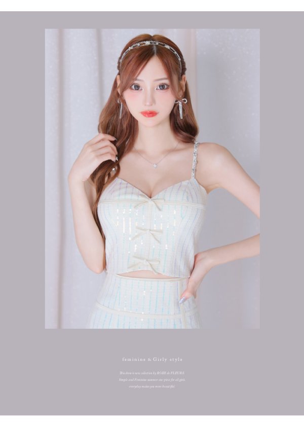 画像30: XSサイズあり【ROBE de FLEURS/ローブドフルール】トリプルミニリボン/ スパンコール/ セットアップ/ ミニドレス/ キャバドレス[OF08]