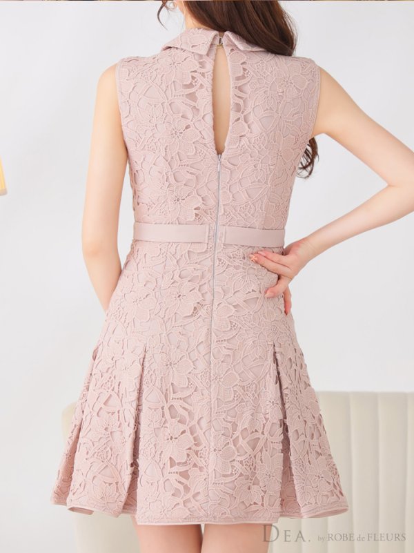 画像9: Lサイズあり【DEA./ディア】ナチュラルレース/ バストジップ/ ベルト/ プリーツ/ フレア/ ミニドレス/ キャバドレス[OF08]