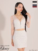 XSサイズあり【ROBE de FLEURS Glossy/ローブ・ド・フルール グロッシー】長袖/ レース/ ラップ/ ビーズ/ チュール/ セットアップ/ タイト/ ミニドレス/ キャバドレス[OF2]