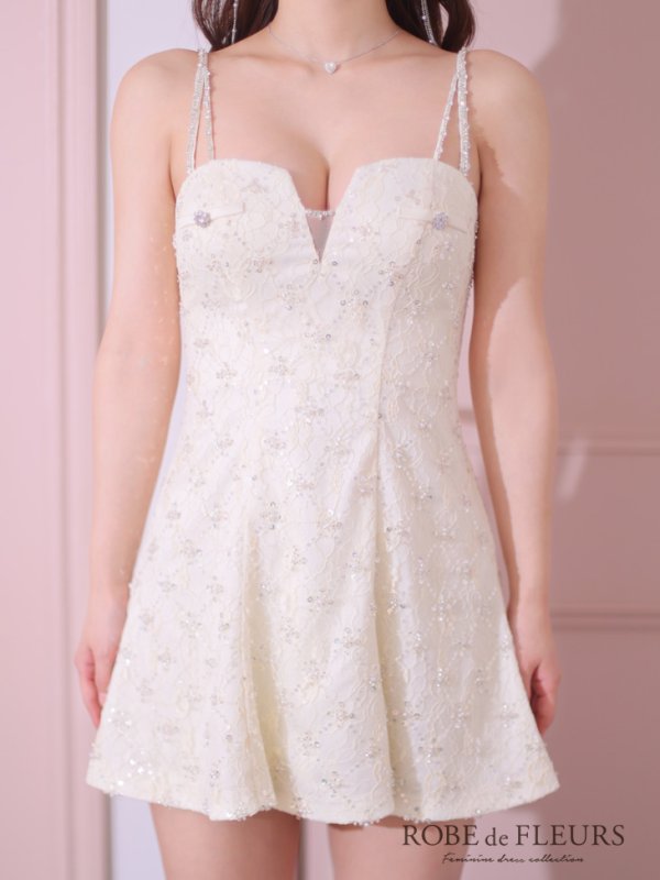 画像16: XSサイズあり【ROBE de FLEURS/ローブドフルール】バストカット/ ビジュー/ スパンコール/ サテン/ キャミソール/ フレア/ ミニドレス/ キャバドレス[OF08]