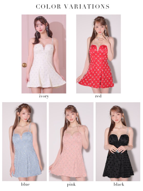 画像18: XSサイズあり【ROBE de FLEURS/ローブドフルール】バストカット/ ビジュー/ スパンコール/ サテン/ キャミソール/ フレア/ ミニドレス/ キャバドレス[OF08]