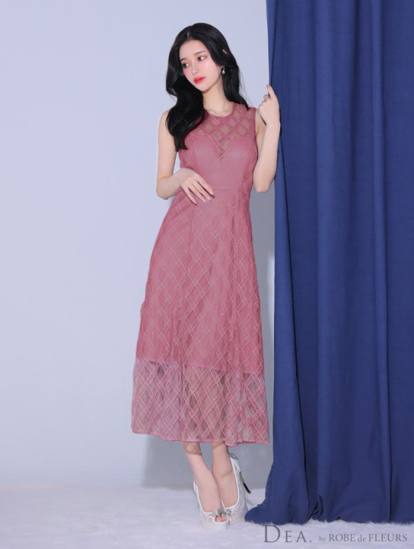 画像5: Lサイズあり【DEA./ディア】ノースリーブ/ シースルー/ チェック/ レデイサマー/ フレア/ Aライン/ ミディアムドレス/ キャバドレス[OF08]