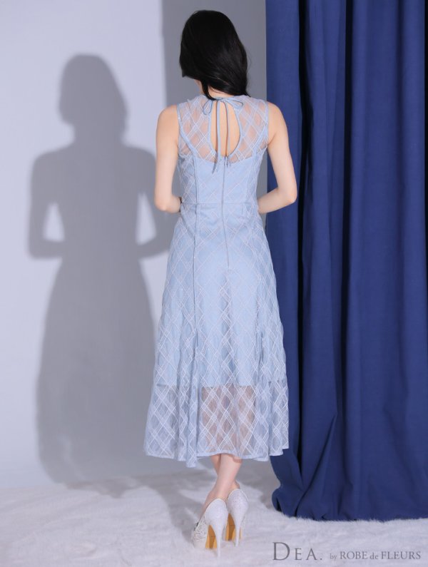 画像7: Lサイズあり【DEA./ディア】ノースリーブ/ シースルー/ チェック/ レデイサマー/ フレア/ Aライン/ ミディアムドレス/ キャバドレス[OF08]