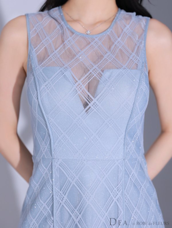 画像8: Lサイズあり【DEA./ディア】ノースリーブ/ シースルー/ チェック/ レデイサマー/ フレア/ Aライン/ ミディアムドレス/ キャバドレス[OF08]