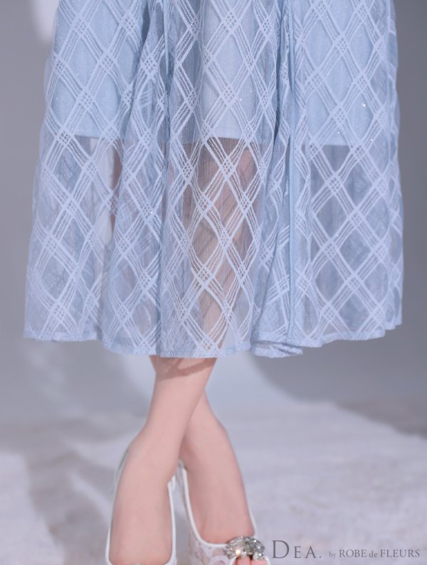 画像9: Lサイズあり【DEA./ディア】ノースリーブ/ シースルー/ チェック/ レデイサマー/ フレア/ Aライン/ ミディアムドレス/ キャバドレス[OF08]