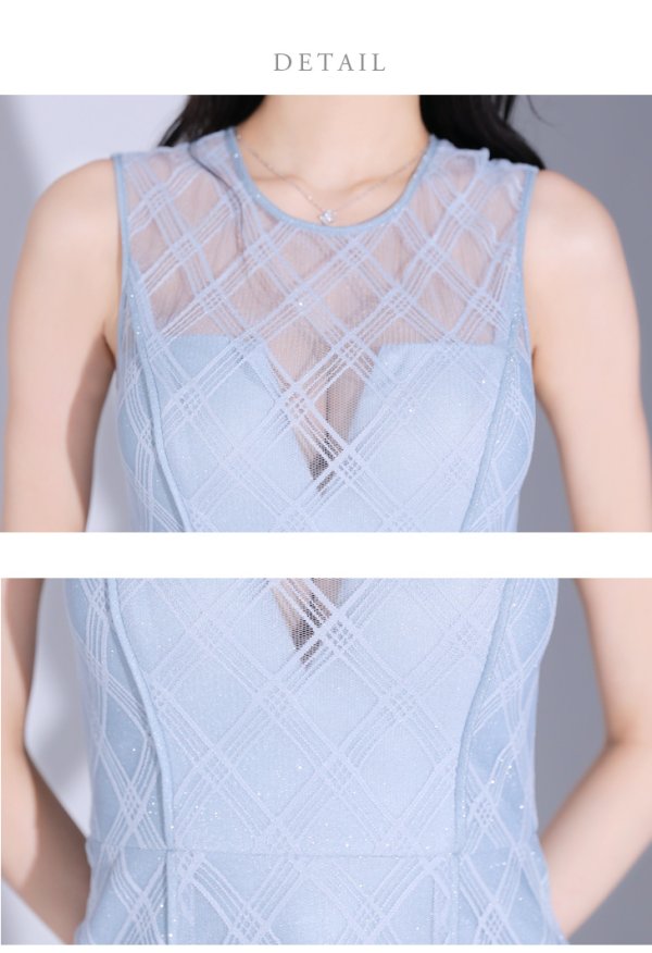 画像13: Lサイズあり【DEA./ディア】ノースリーブ/ シースルー/ チェック/ レデイサマー/ フレア/ Aライン/ ミディアムドレス/ キャバドレス[OF08]