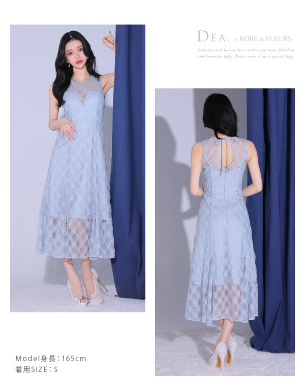 画像12: Lサイズあり【DEA./ディア】ノースリーブ/ シースルー/ チェック/ レデイサマー/ フレア/ Aライン/ ミディアムドレス/ キャバドレス[OF08]