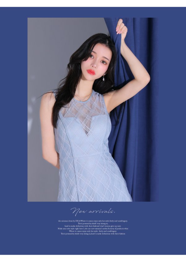 画像11: Lサイズあり【DEA./ディア】ノースリーブ/ シースルー/ チェック/ レデイサマー/ フレア/ Aライン/ ミディアムドレス/ キャバドレス[OF08]