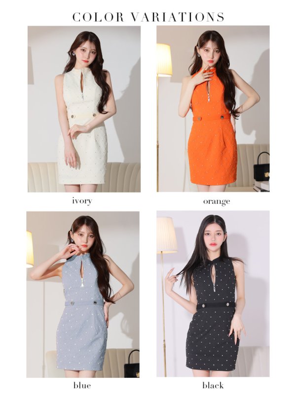 画像15: XSサイズあり【Glossy/グロッシー】フロントジッパー/ ビジュー/ リブ/ ノースリーブ/ タイト/ ミニドレス/ キャバドレス[OF08]